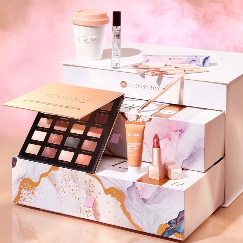 coffret beauté couleur marbre Calendrier de l'avent glossybox 2024 avec 27 produits beauté visage corps cheveux multimarque
