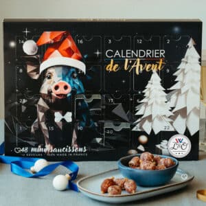 calendrier de l'avent saucisson 2024 avec 48 mini saucissons de 12 saveurs de la Maison bayle