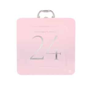 calendrier de l'avent revolve 2024 en forme de valise rose contenant 27 produits de beauté soin visage corps, maquillage et cheveux