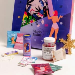 calendrier de l'Avent CBD Marie Janine contenant 24 surprises avec du chanvre : thé; infusion; chocolat; soins ...