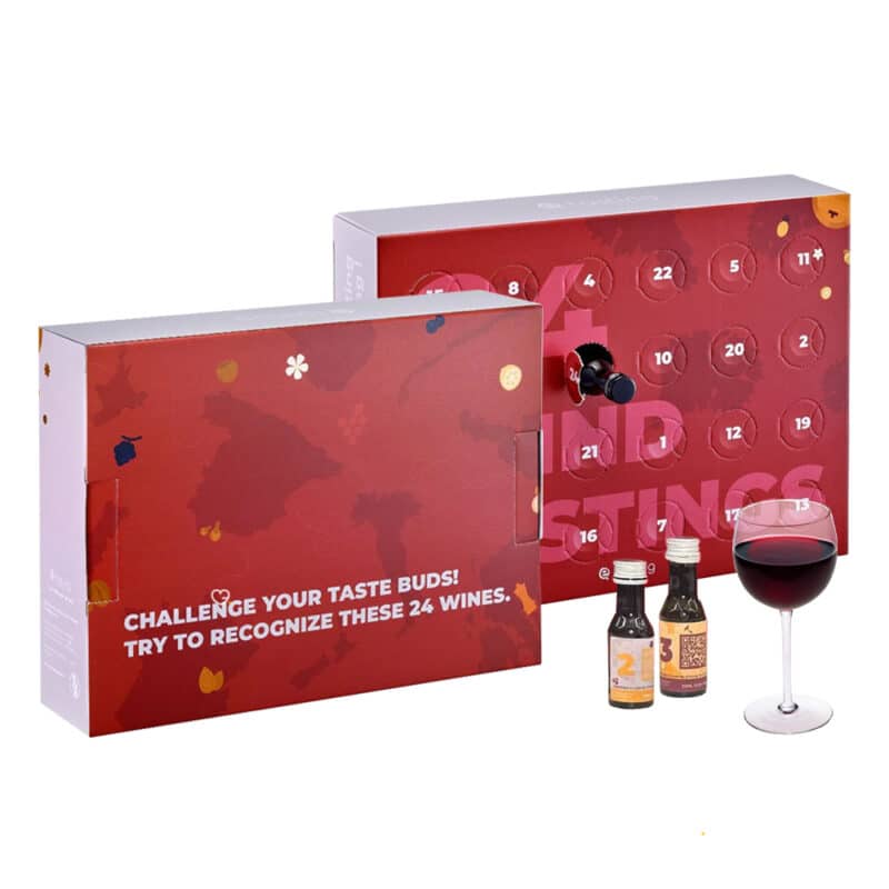 Calendrier de l'avent vins mystères 2024 contenant 24 bouteilles de vin rouge; blanc rosé à déguster à l'aveugle